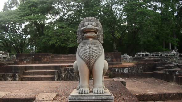 Restored Guardian Lion Statue - Angkor Wat, Cambodia 1