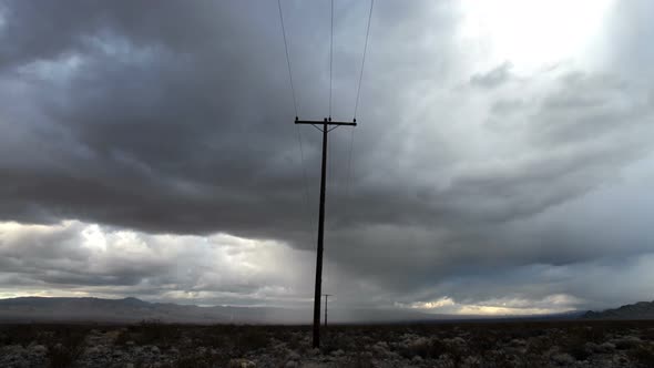 Time Lapse Of Telephone Pole The Mojave Desert Storm Clouds - 4k