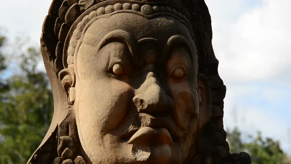 Zoom Out Of Stone Statue Of Buddha  - Angkor Wat, Cambodia 1