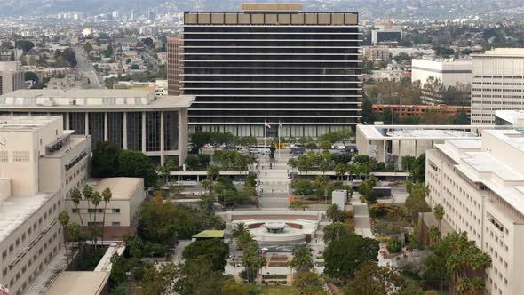 Zoom Out Time Lapse Of The Dwp Building From Above In Downtown Los Angeles 1