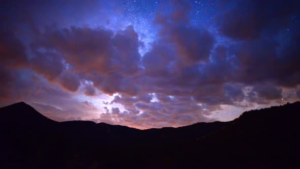 Time Lapse Pan Of Mountain Range At Night 2