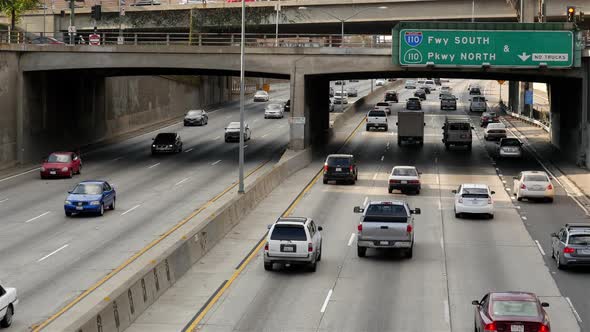 Traffic On Busy Freeway In Downtown Los Angeles California 57