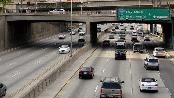 Traffic On Busy Freeway In Downtown Los Angeles California 58