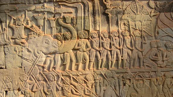 Stone Carving Of Religious Icons On Temple Wall - Angkor Wat, Cambodia 1