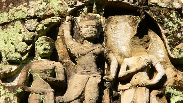 Stone Carving Of Religious Icons On Temple Wall - Angkor Wat, Cambodia 11
