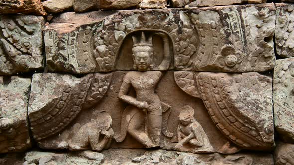 Stone Carving Of Religious Icons On Temple Wall - Angkor Wat, Cambodia 2