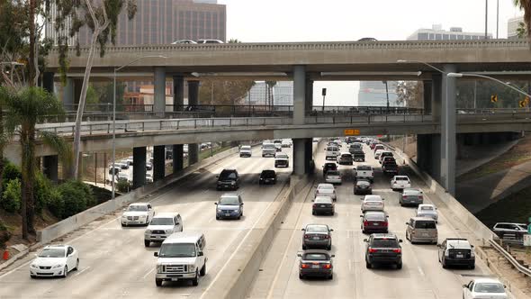 Traffic On Busy Freeway In Downtown Los Angeles California 63