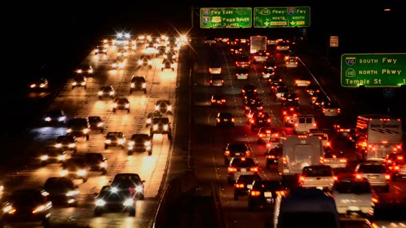 Busy Los Angeles Freeway Traffic At Night 2