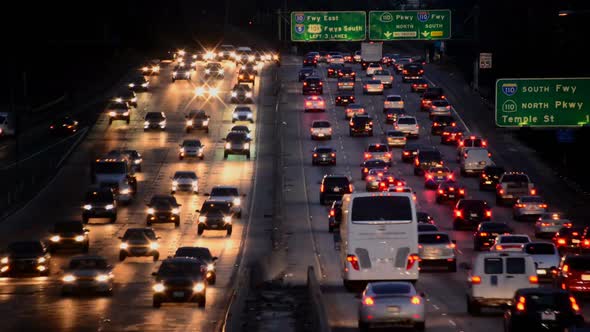 Busy Los Angeles Freeway Traffic At Night 3