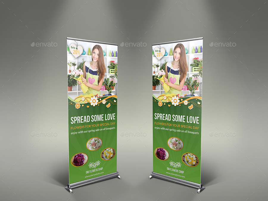 Flower Shop Signage Roll Up Template, Print Templates | GraphicRiver