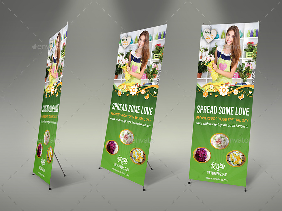 Flower Shop Signage Roll Up Template, Print Templates 