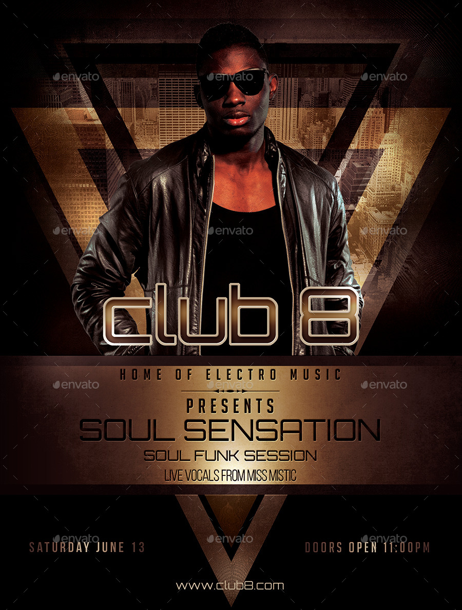 club 8 soul funk sensation flyer template by designroom1229 funky flyer templates free
