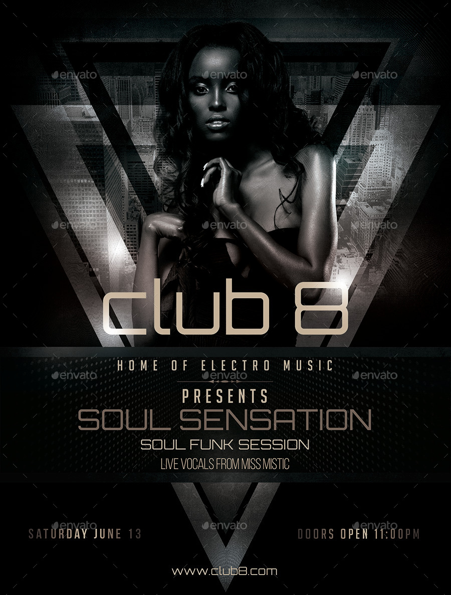 club 8 soul funk sensation flyer template by designroom1229 black club flyer background