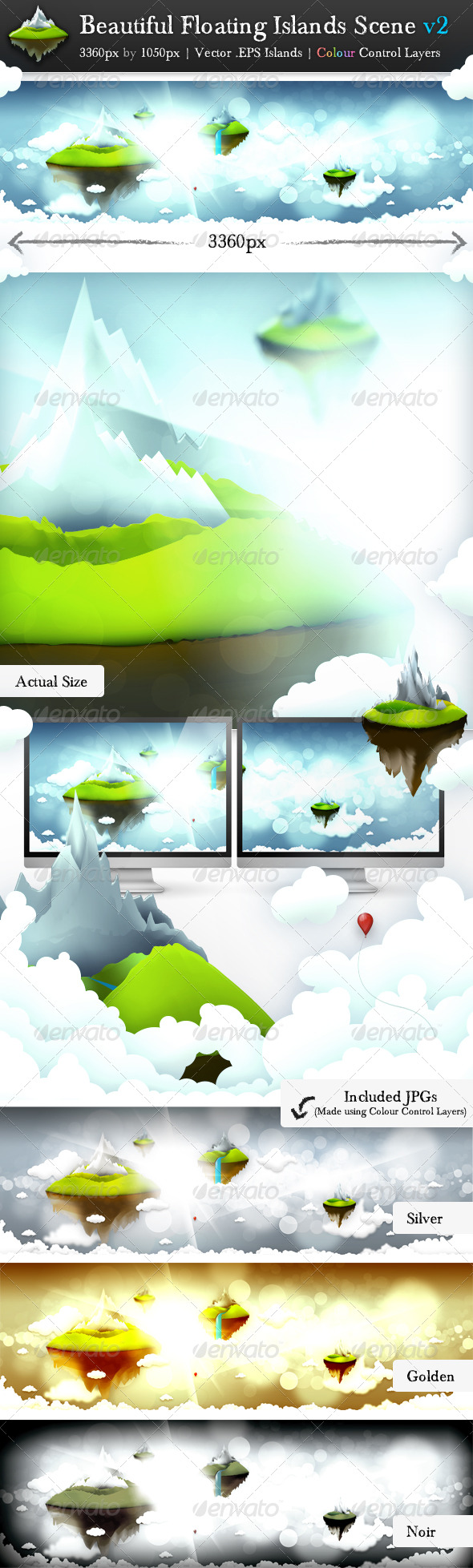 Beautiful Floating Islands Scene v2 - Nature Backgrounds