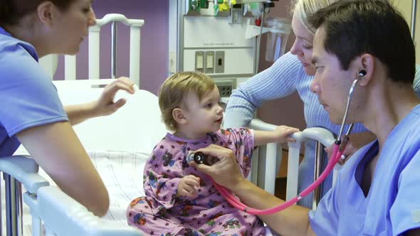 Mother And Daughter With Staff In Pediatric Ward Of Hospital 1 alt