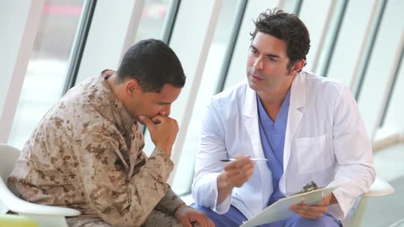 Doctor Meeting Soldier Suffering From Depression, Stock Footage | VideoHive