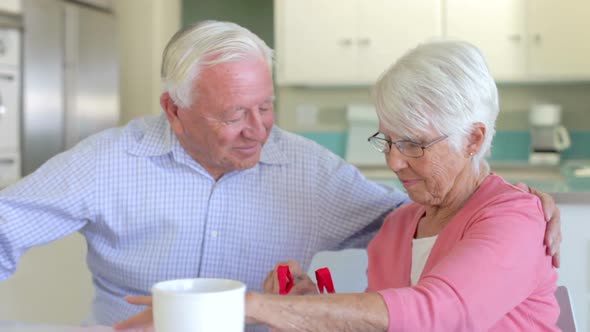 Senior Man Giving Wife Birthday Gift And Card 3 alt