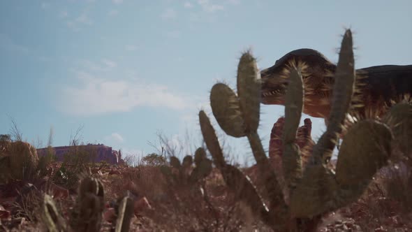 Tyrannosaurus Walks Through the Jurassic Jungle The Age of Dinosaurs Trex on the Hunt 3d Rendering