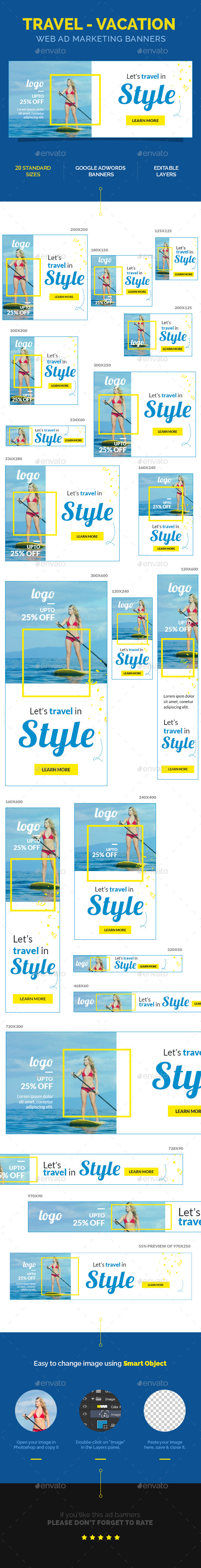 Travel - Vacation Web Ad Marketing Banners - Banners & Ads Web Elements