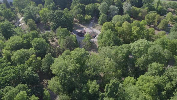 Aerial Drone View of Public Park with Kids Playground in Sofia Bulgaria alt