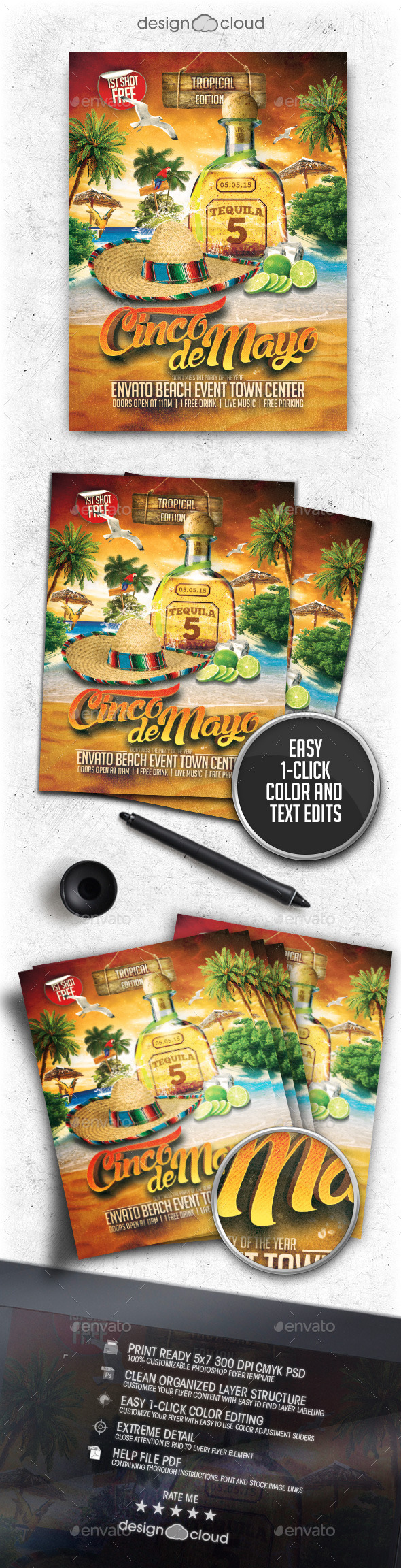 Cinco De Mayo Beach Party Flyer Template - Holidays Events