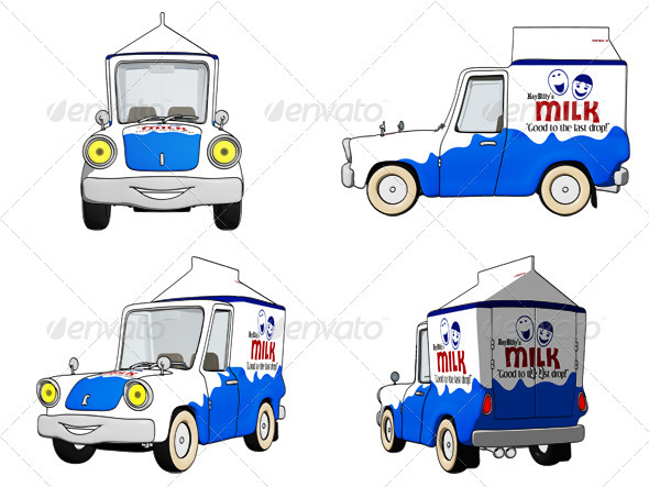 Cartoon Milk Truck - Objects Illustrations