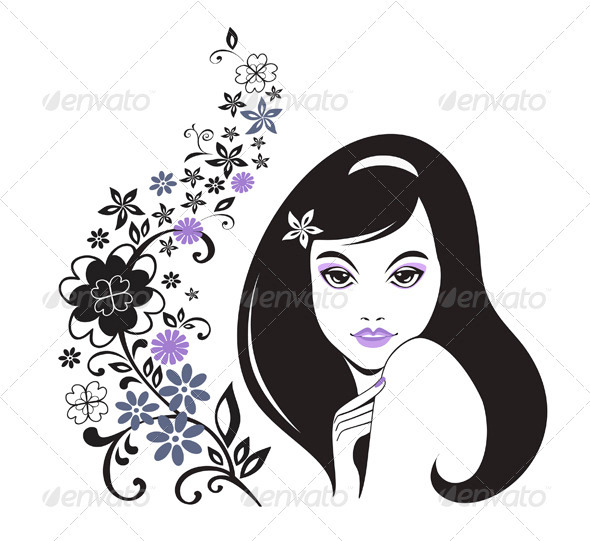 Young Girl With Flower Decorative Pattern