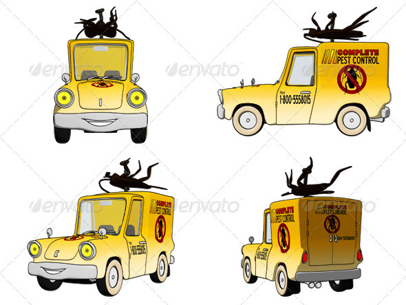 Cartoon Exterminator Truck - Objects Illustrations