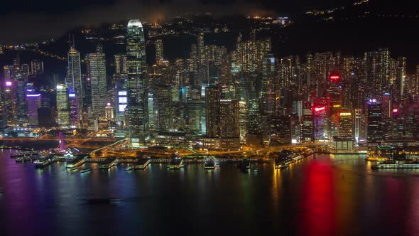 Timelapse Hong Kong Buildings with Flashing Lights at Night alt