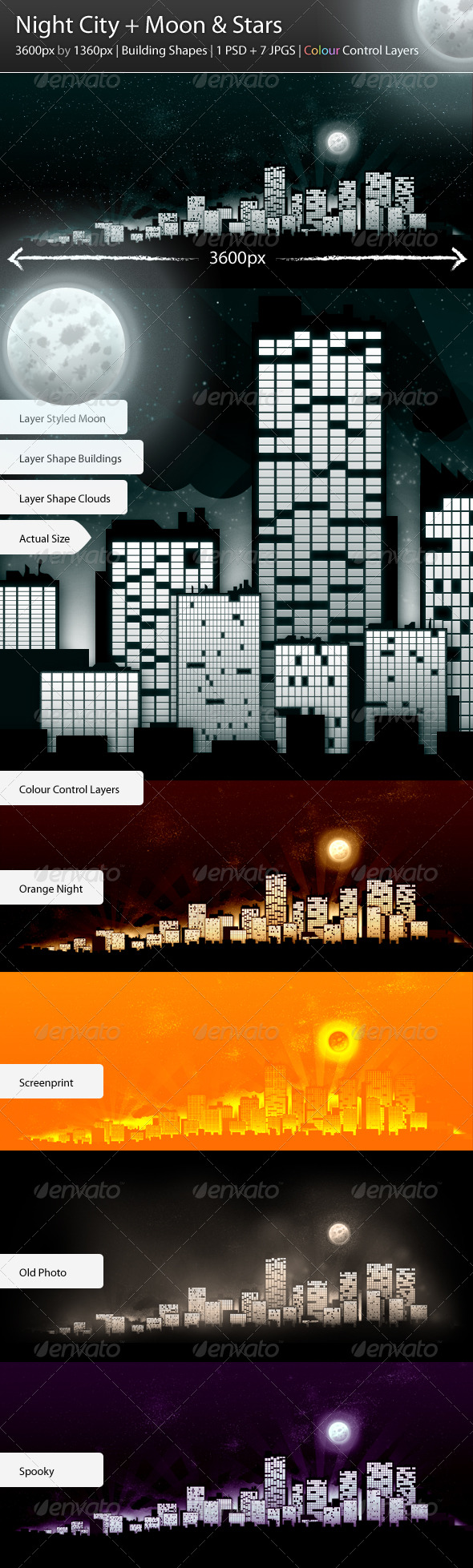 Night City + Moon & Stars - Urban Backgrounds