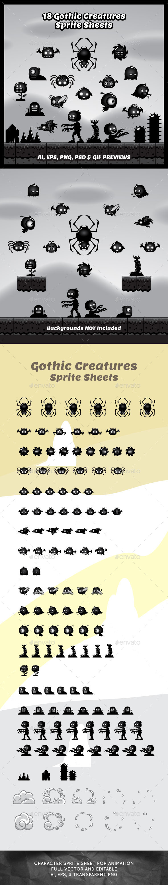 18 Gothic Creatures Sprite Sheets - Sprites Game Assets