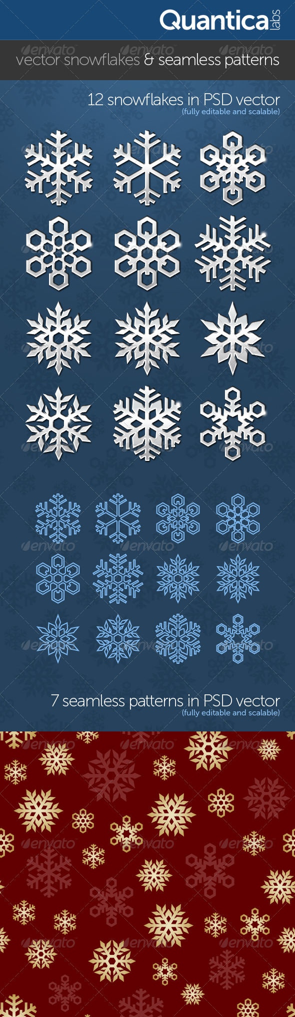 Vector Snowflakes With Seamless Patterns - Decorative Graphics