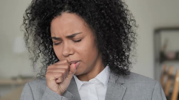 Cough Coughing Sick African Businesswoman alt