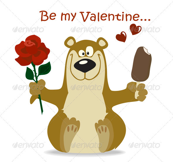 Valentine Bear With Red Rose - Valentines Seasons/Holidays