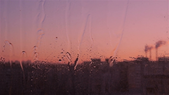 The Jets Of Water From The Rain On The Glass