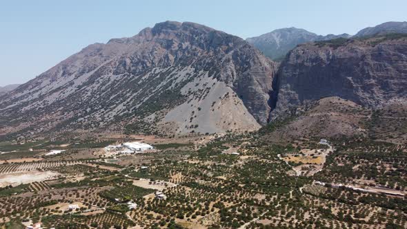 Aerial Nature Greek Landscape with Mountain Olive Trees and Houses in Crete alt