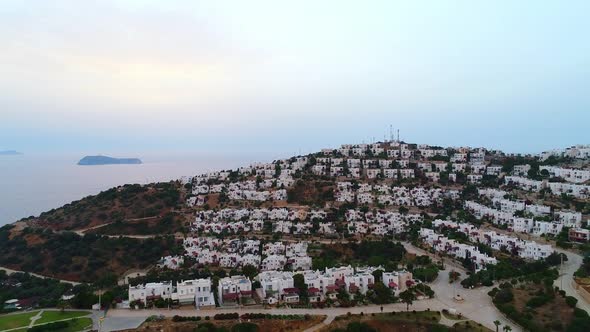 Flight over residential buildings on the shore of Bodrum. Turkey