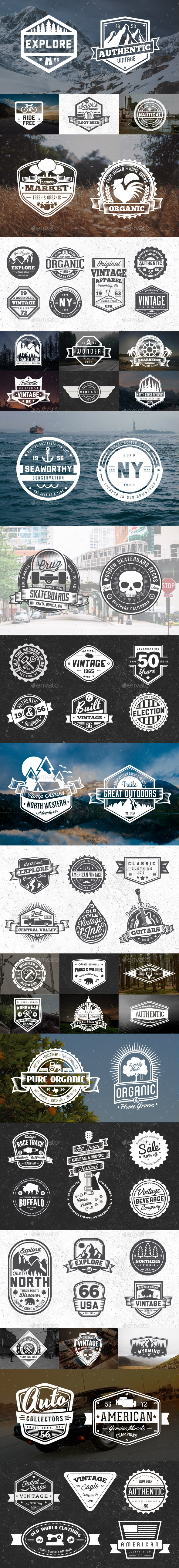 65 Vintage Badges and Logos Bundle - Badges & Stickers Web Elements