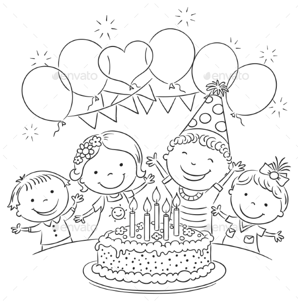 Doodle birthday party background ,hand draw birthday element • wall  stickers star, white, nubes | myloview.com