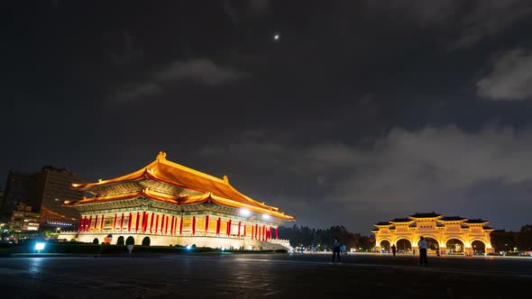 time lapse of National Theater Hall and Liberty Square main gate of Chiang Kai-Shek Memorial Hall