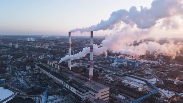 Plant pipes pollute atmosphere. Industrial factory pollution, Stock Footage