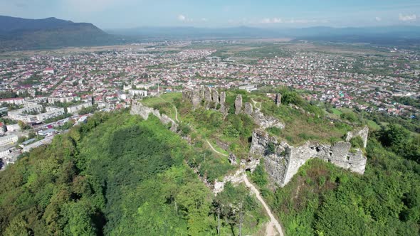 The Khust Castle in Transcarpathia Aerial View Western Ukraine alt