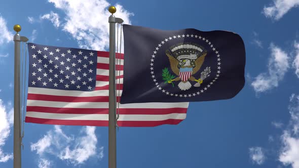 Usa Flag Vs President Of The United States Of America Flag On Flagpole alt