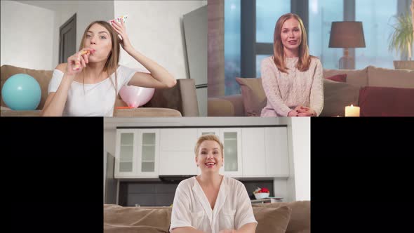 Three Caucasian Women Having Video Chat