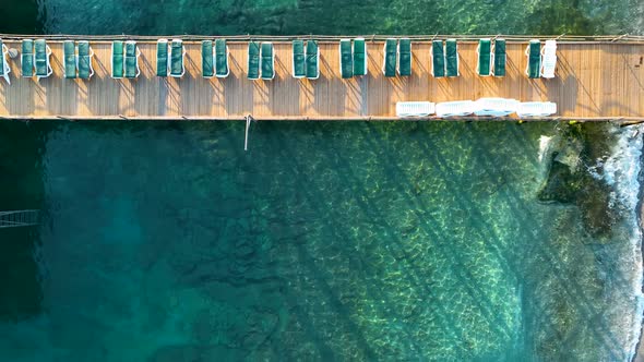 Pier by the sea aerial view Turkey Alanya 4 K alt