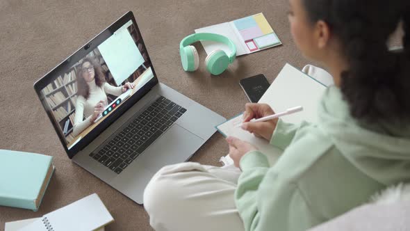 Teenage Girl Distance Learning Online Video Call Class with Remote Teacher alt