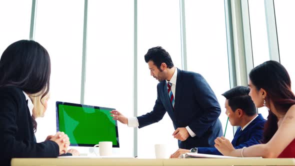 Business People in the Conference Room with Green Screen alt