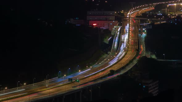 Chongqing Highway Night Traffic Aerial Cityscape China Timelapse Pan Up alt