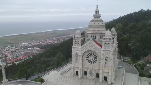 Santa Luzia church sanctuary drone aerial view in Viana do Castelo, in Portugal alt