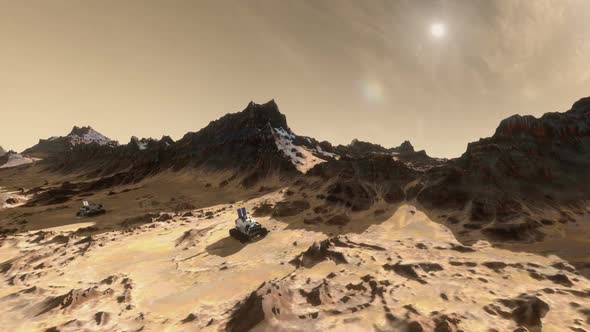 Mars Establishing Shot With Rovers